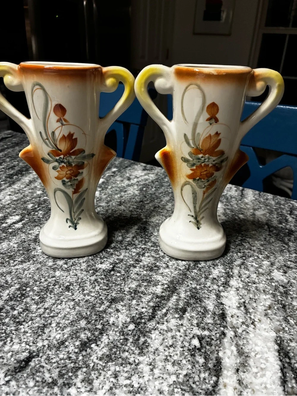 Pair of Vintage Hull pottery double handled vases